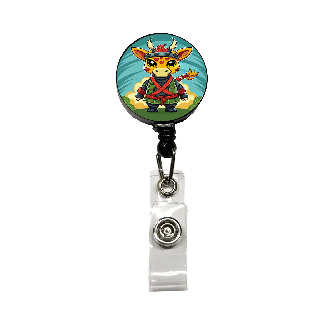 Giraffe Ninja Fighter Funny Retractable ID Key Card Name Tag Badge Holder with Clip
