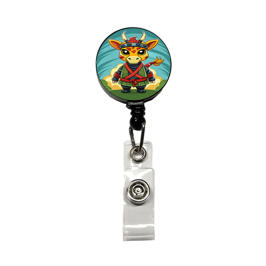 Giraffe Ninja Fighter Funny Retractable ID Key Card Name Tag Badge Holder with Clip