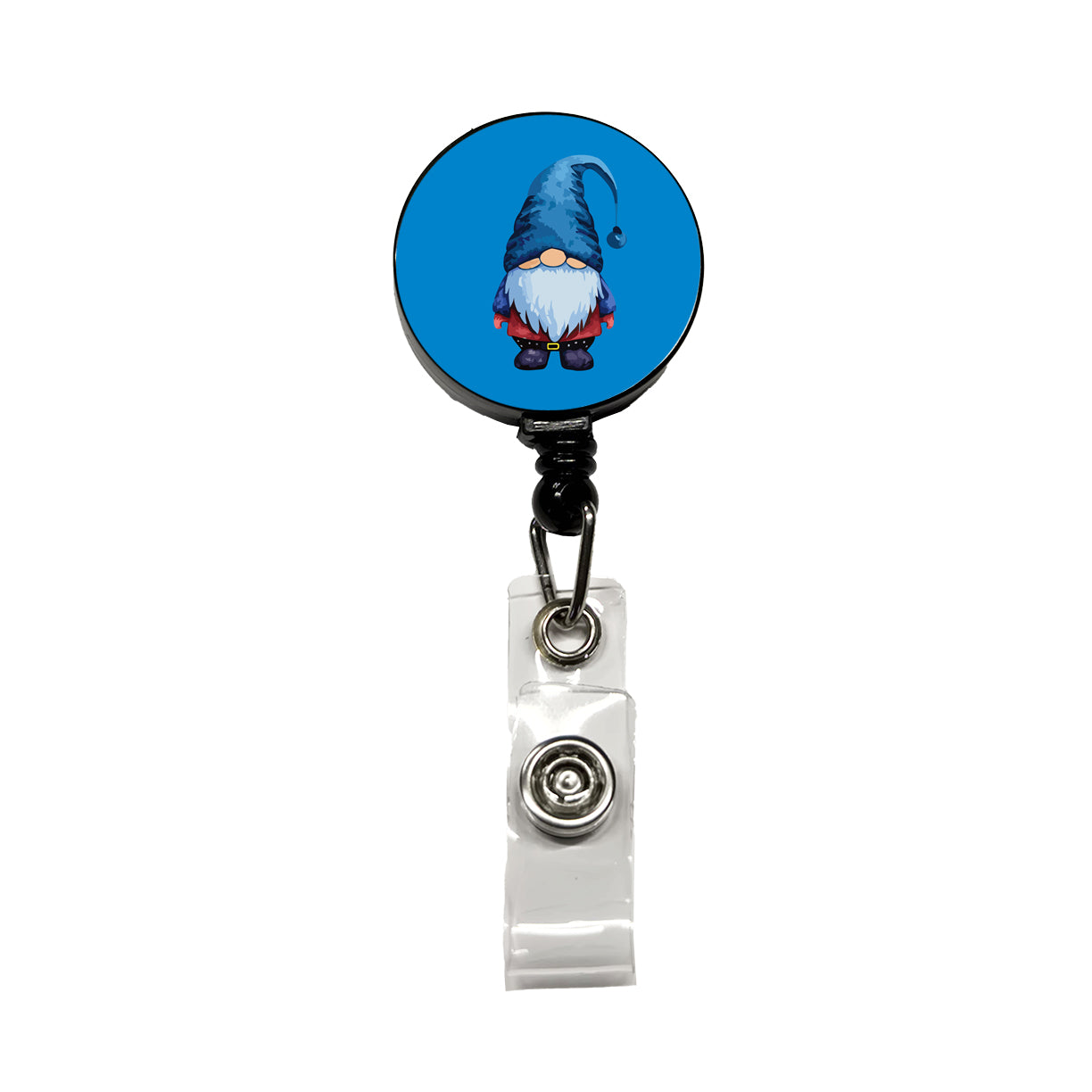 Gnome Standing Blue Hat Retractable ID Key Card Name Tag Badge Holder with Clip