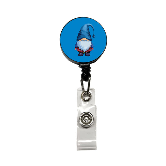 Gnome Standing Blue Hat Retractable ID Key Card Name Tag Badge Holder with Clip
