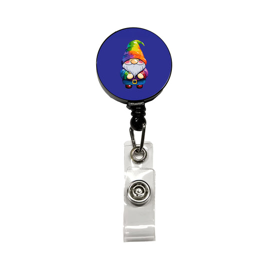 Gnome Standing Rainbow Retractable ID Key Card Name Tag Badge Holder with Clip