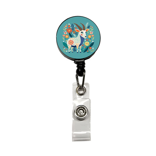 Goat Floral Flowers Retractable ID Key Card Name Tag Badge Holder with Clip