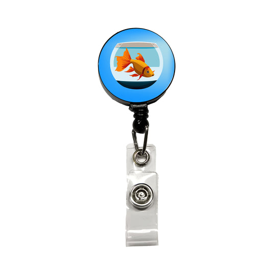 Goldfish in Bowl Pet Retractable ID Key Card Name Tag Badge Holder with Clip