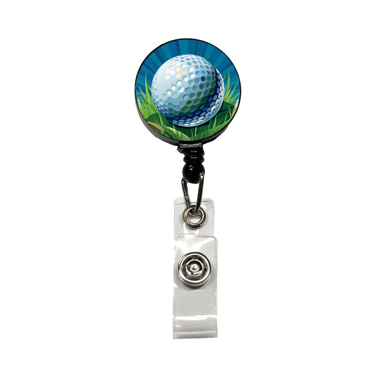 Golf Ball on Grass Sport Retractable ID Key Card Name Tag Badge Holder with Clip