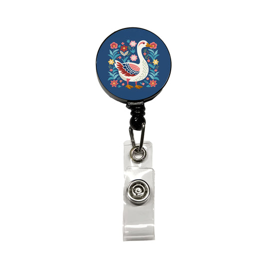 Goose Bird Floral Flowers Retractable ID Key Card Name Tag Badge Holder with Clip