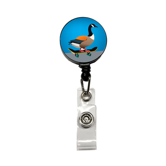 Goose Riding Skateboard Skateboarding Funny Retractable ID Key Card Name Tag Badge Holder with Clip