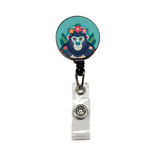 Gorilla Floral Flowers Retractable ID Key Card Name Tag Badge Holder with Clip
