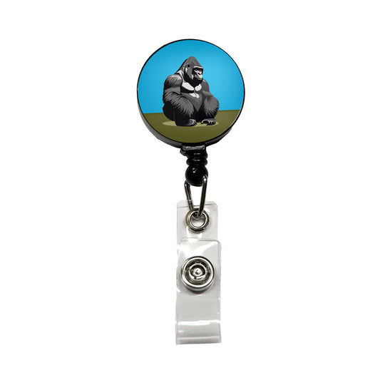 Gorilla Sitting Retractable ID Key Card Name Tag Badge Holder with Clip