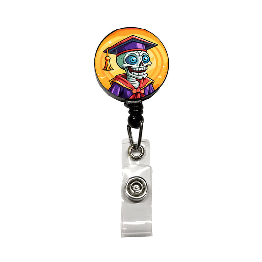 Graduate Skeleton Funny Graduation Retractable ID Key Card Name Tag Badge Holder with Clip