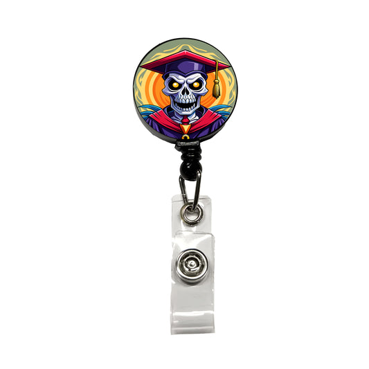 Graduate Skeleton Graduation Scary Retractable ID Key Card Name Tag Badge Holder with Clip