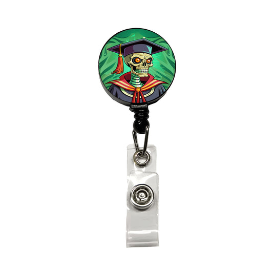 Graduate Skeleton Scary Graduation Retractable ID Key Card Name Tag Badge Holder with Clip