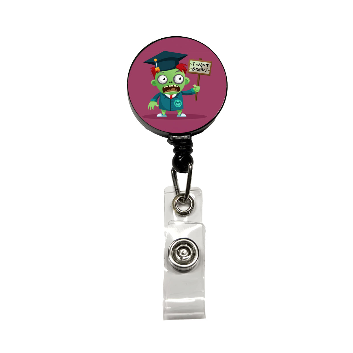 Graduate Zombie Graduation I Want Your Brains Retractable ID Key Card Name Tag Badge Holder with Clip