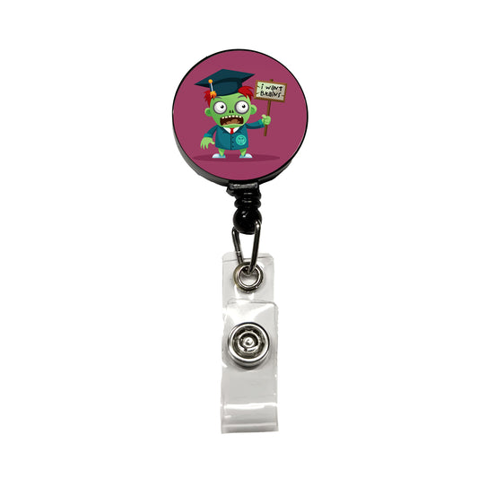 Graduate Zombie Graduation I Want Your Brains Retractable ID Key Card Name Tag Badge Holder with Clip