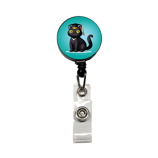 Graduation Cat Cute Graduate Retractable ID Key Card Name Tag Badge Holder with Clip