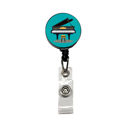 Grand Piano Music Musician Retractable ID Key Card Name Tag Badge Holder with Clip