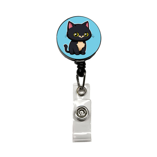 Gray Cat Cute Retractable ID Key Card Name Tag Badge Holder with Clip