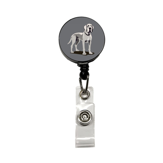 Great Dane Dog Standing Retractable ID Key Card Name Tag Badge Holder with Clip