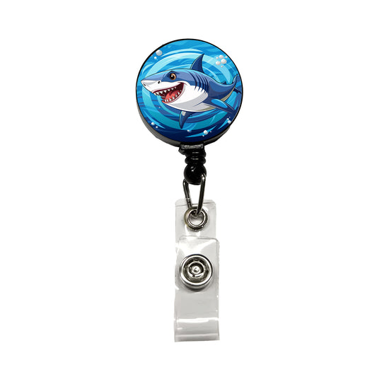 Great White Shark in Ocean Retractable ID Key Card Name Tag Badge Holder with Clip