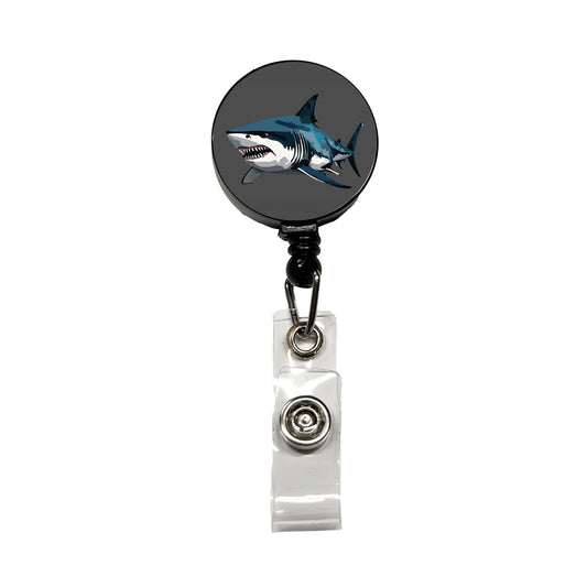 Great White Shark Retractable ID Key Card Name Tag Badge Holder with Clip