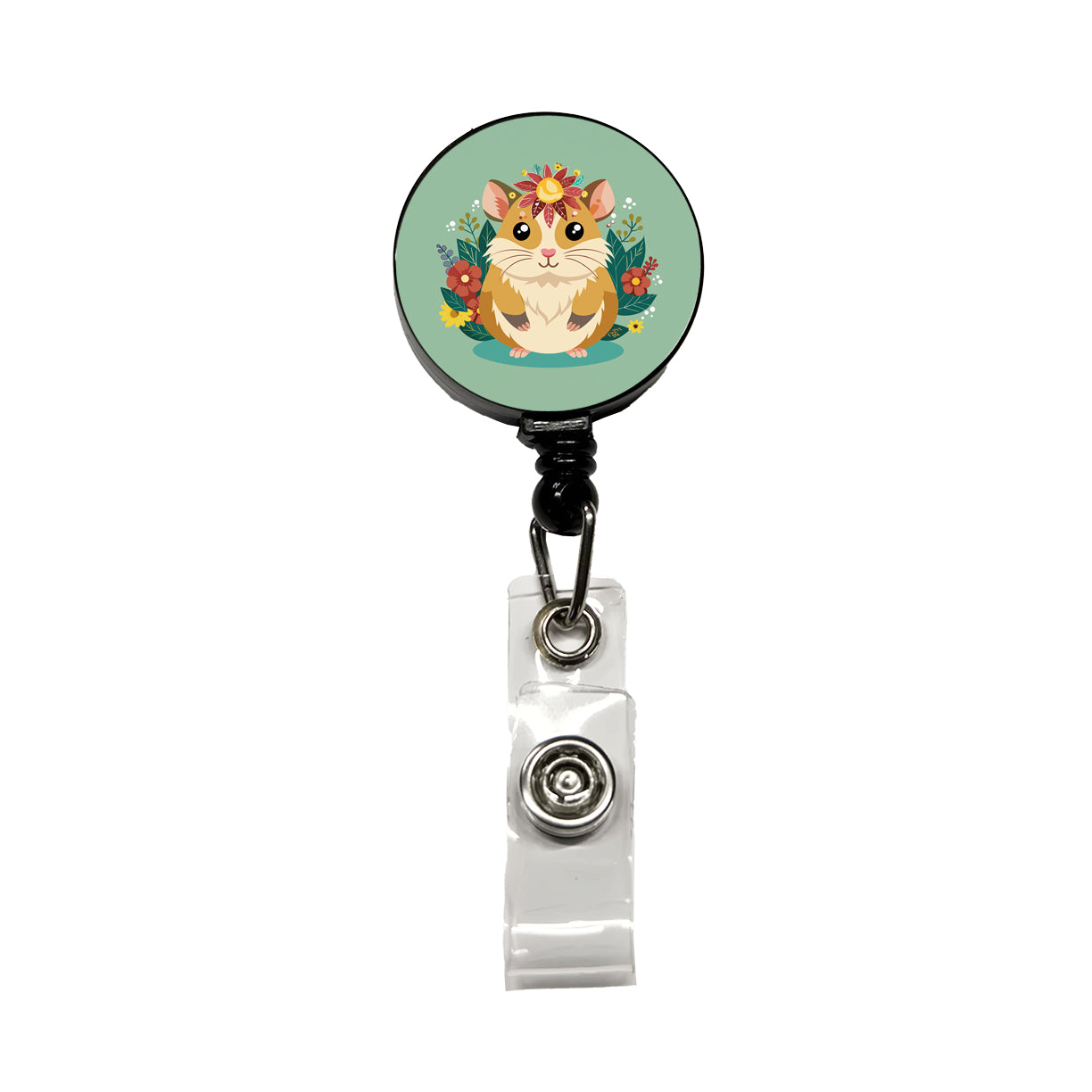 Hamster Floral Flowers Retractable ID Key Card Name Tag Badge Holder with Clip