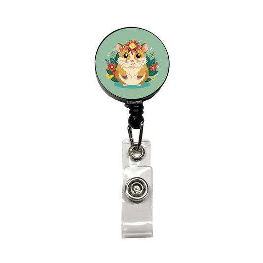 Hamster Floral Flowers Retractable ID Key Card Name Tag Badge Holder with Clip