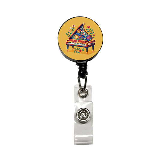 Harpsichord Music Floral Motif Retractable ID Key Card Name Tag Badge Holder with Clip