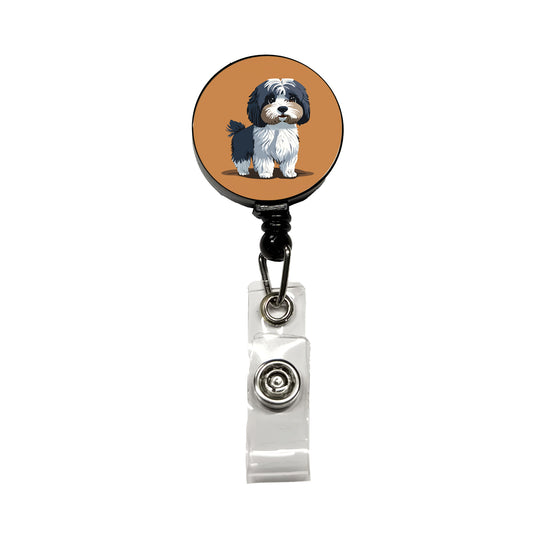 Havanese Dog Standing Retractable ID Key Card Name Tag Badge Holder with Clip