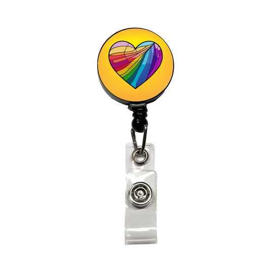Heart Rainbow Stained Glass Love LGBTQ Retractable ID Key Card Name Tag Badge Holder with Clip