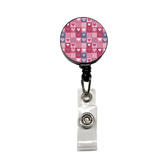 Hearts Quilt Valentines Day Anniversary Love Wedding Pattern Retractable ID Key Card Name Tag Badge Holder with Clip