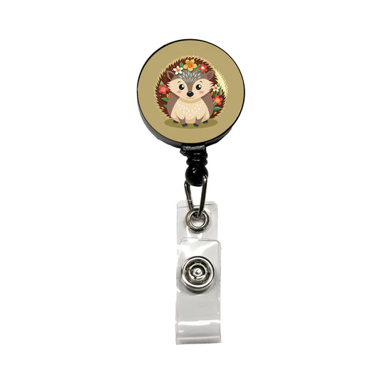 Hedgehog Floral Flowers Retractable ID Key Card Name Tag Badge Holder with Clip