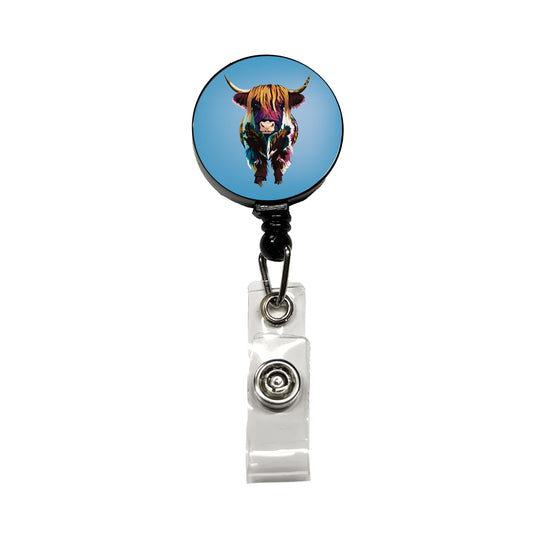 Highland Cow Colorful Retractable ID Key Card Name Tag Badge Holder with Clip