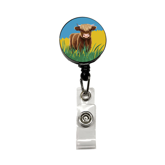 Highland Cow Scruffy Retractable ID Key Card Name Tag Badge Holder with Clip