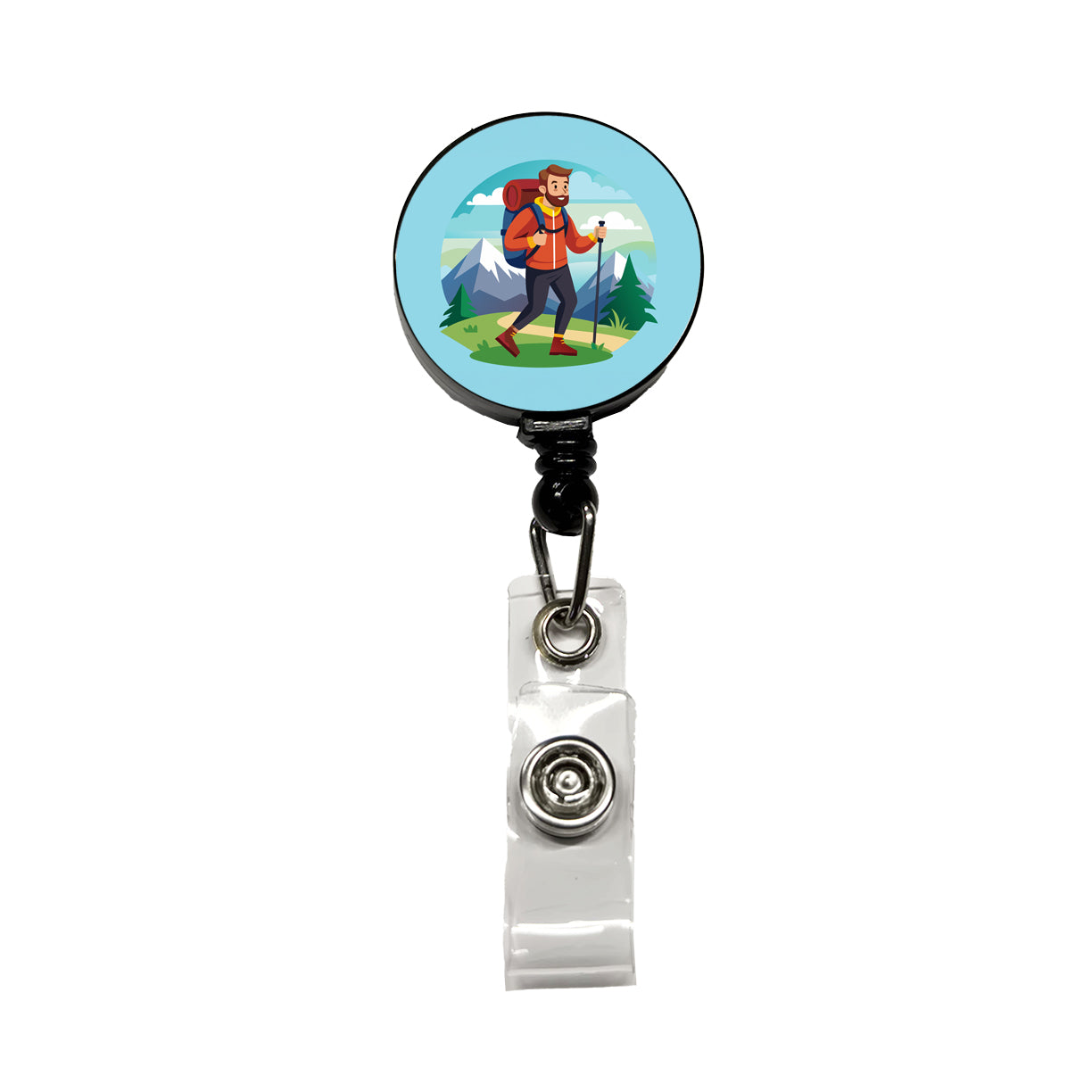 Hiker Hiking Backpacking Man Retractable ID Key Card Name Tag Badge Holder with Clip