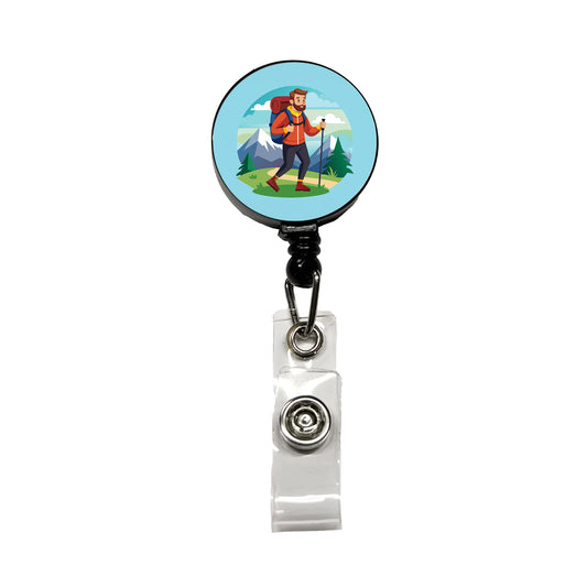 Hiker Hiking Backpacking Man Retractable ID Key Card Name Tag Badge Holder with Clip
