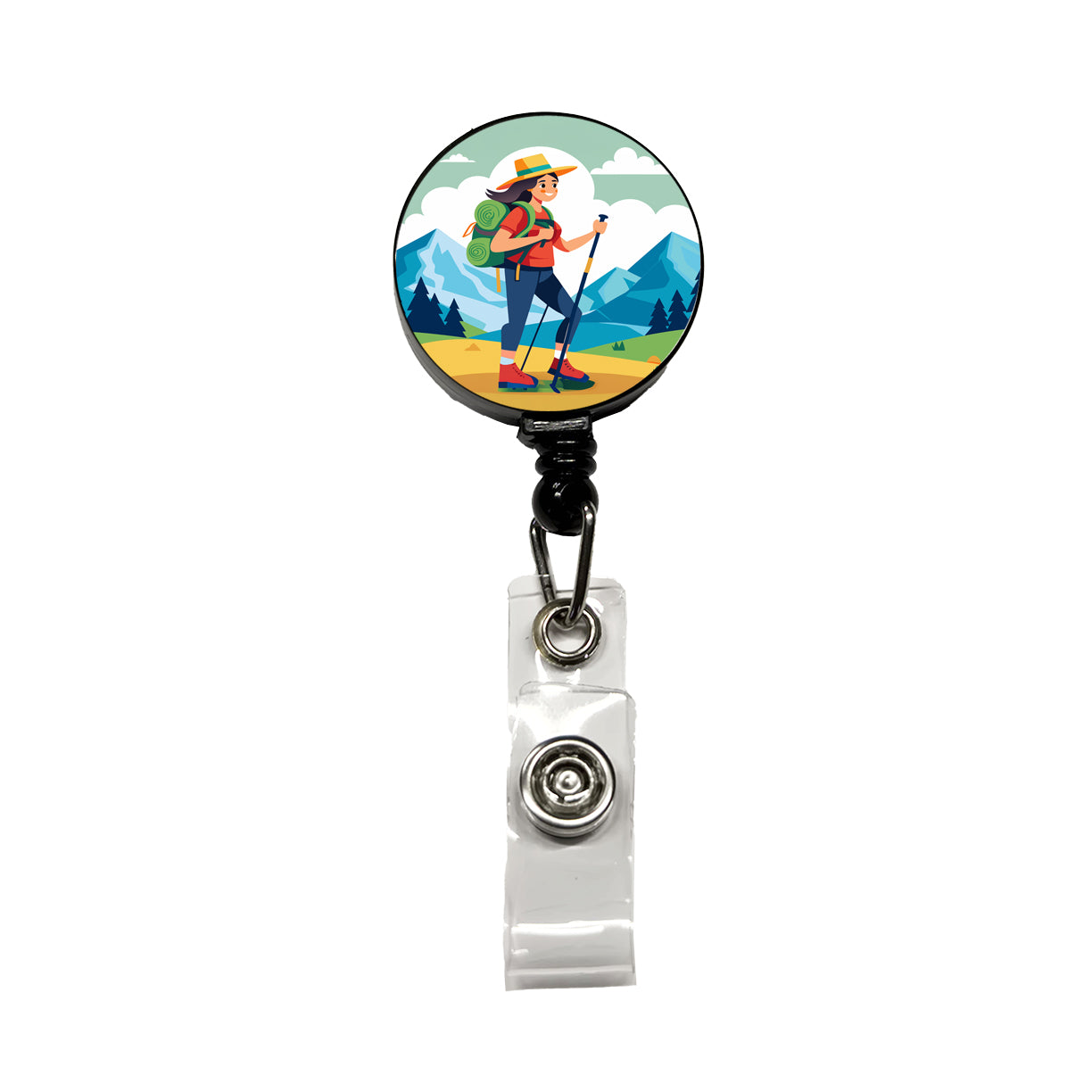 Hiker Hiking Backpacking Woman Retractable ID Key Card Name Tag Badge Holder with Clip