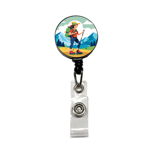 Hiker Hiking Backpacking Woman Retractable ID Key Card Name Tag Badge Holder with Clip