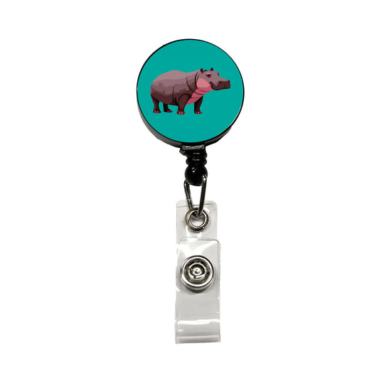 Hippopotamus Standing Retractable ID Key Card Name Tag Badge Holder with Clip