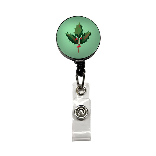 Holly Christmas Greenery Retractable ID Key Card Name Tag Badge Holder with Clip