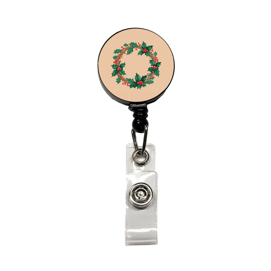 Holly Christmas Wreath Watercolor Retractable ID Key Card Name Tag Badge Holder with Clip