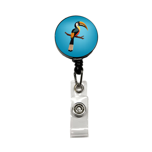Hornbill Bird on Branch Retractable ID Key Card Name Tag Badge Holder with Clip