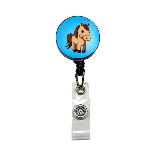 Horse Chibi Cute Standing Retractable ID Key Card Name Tag Badge Holder with Clip