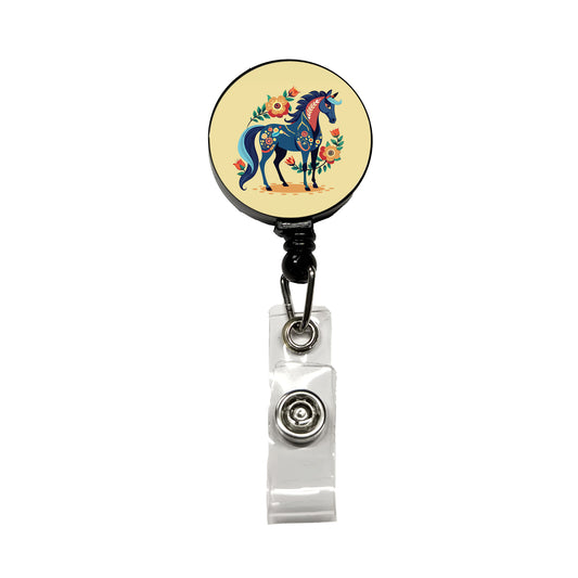 Horse Floral Flowers Cottagecore Country Western Retractable ID Key Card Name Tag Badge Holder with Clip