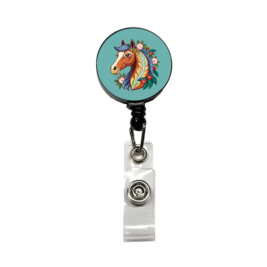 Horse Head Floral Flowers Cottagecore Country Western Retractable ID Key Card Name Tag Badge Holder with Clip