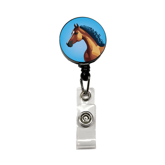 Horse Head Portrait Retractable ID Key Card Name Tag Badge Holder with Clip