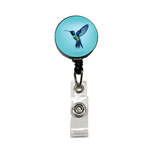 Hummingbird Blue Retractable ID Key Card Name Tag Badge Holder with Clip