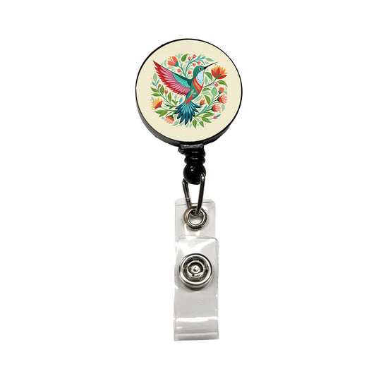 Hummingbird Floral Flowers Retractable ID Key Card Name Tag Badge Holder with Clip
