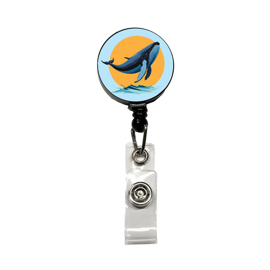 Humpback Whale Jumping Out of Water Retractable ID Key Card Name Tag Badge Holder with Clip