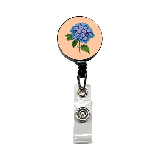 Hydrangea Flower Blue Retractable ID Key Card Name Tag Badge Holder with Clip