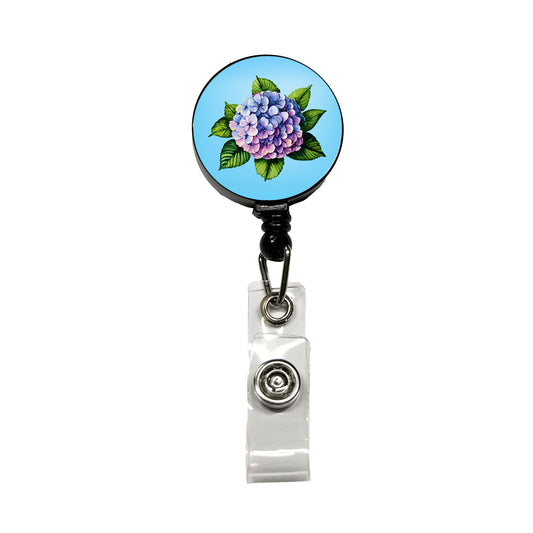 Hydrangea Flower Watercolor Retractable ID Key Card Name Tag Badge Holder with Clip