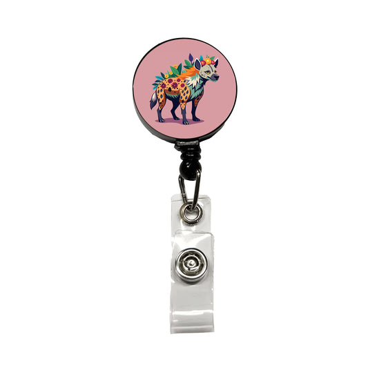 Hyena Floral Flowers Retractable ID Key Card Name Tag Badge Holder with Clip